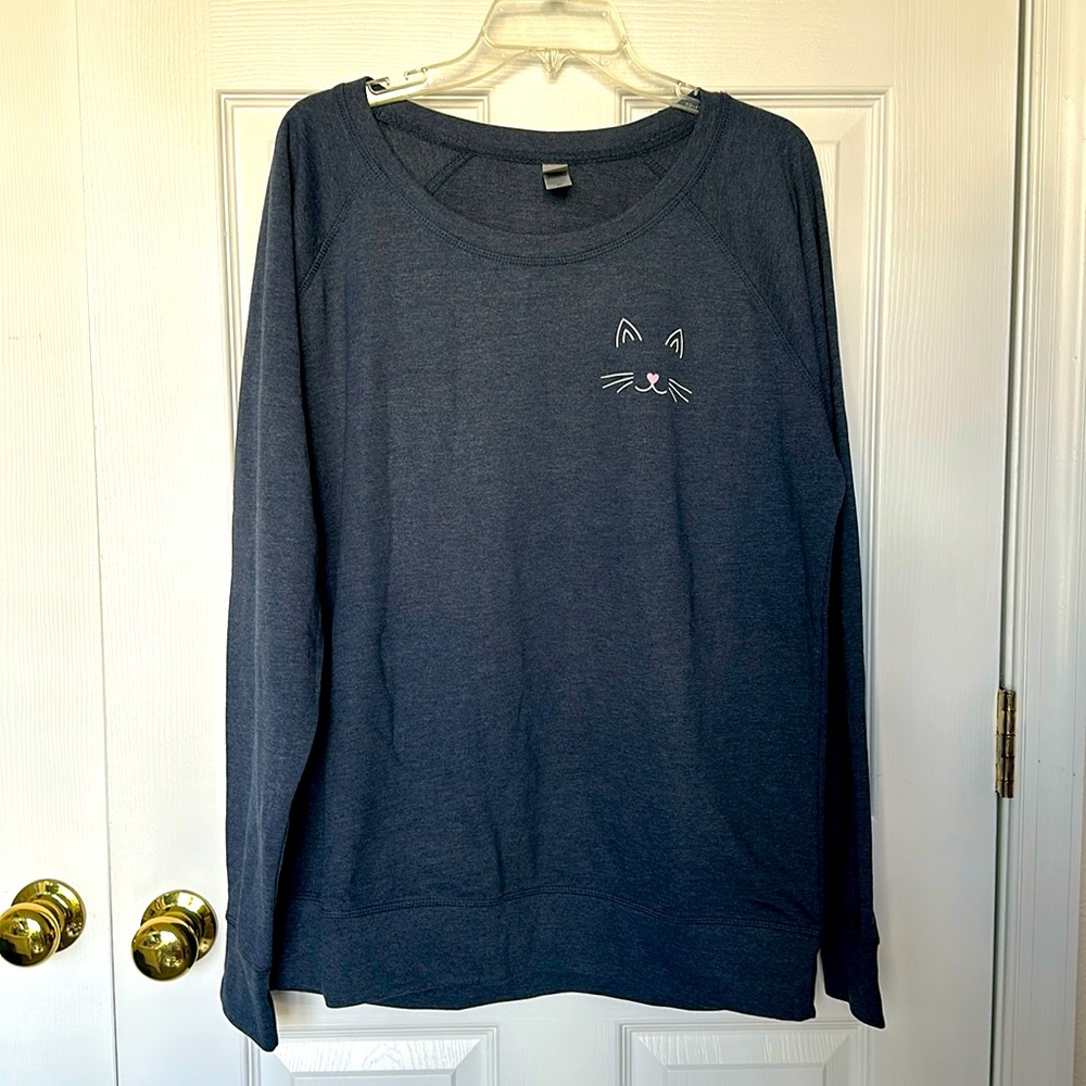 Women's Cat Face French Terry Long Sleeve Tee